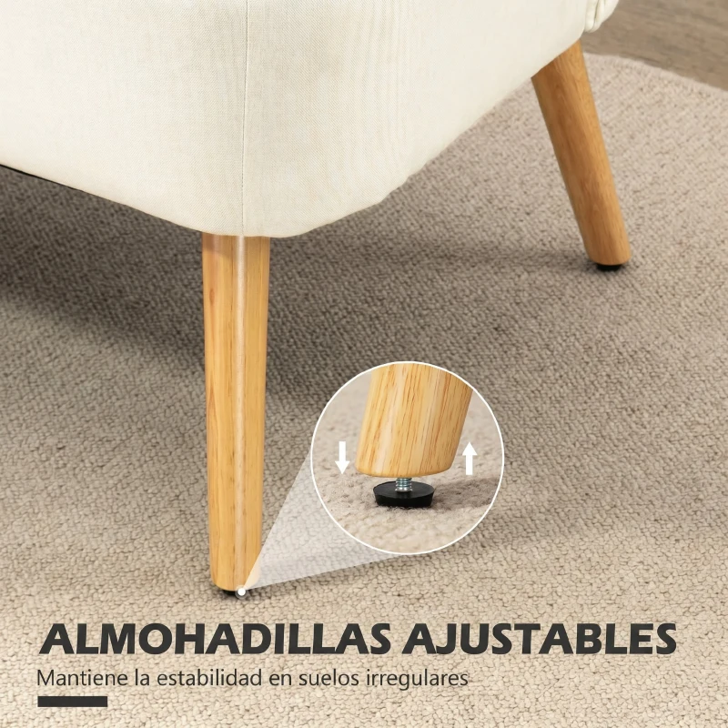 HOMCOM Sofá de 2 Plazas Tapizado en Lino Sintético Asiento y Respaldo Acolchados Patas de Madera Carga 220 kg Blanco Crema
