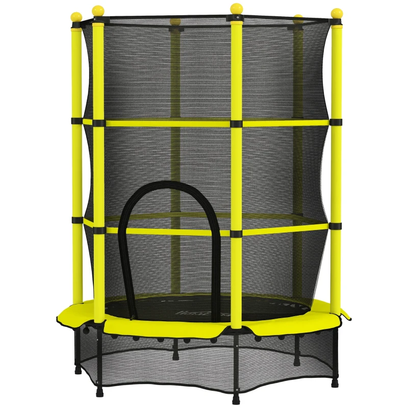 HOMCOM Cama Elástica Infantil Ø140 cm para Crianças dos 3-10 Anos com Rede de Segurança, Suporta até 50 kg, para Interior e Exterior, Amarelo