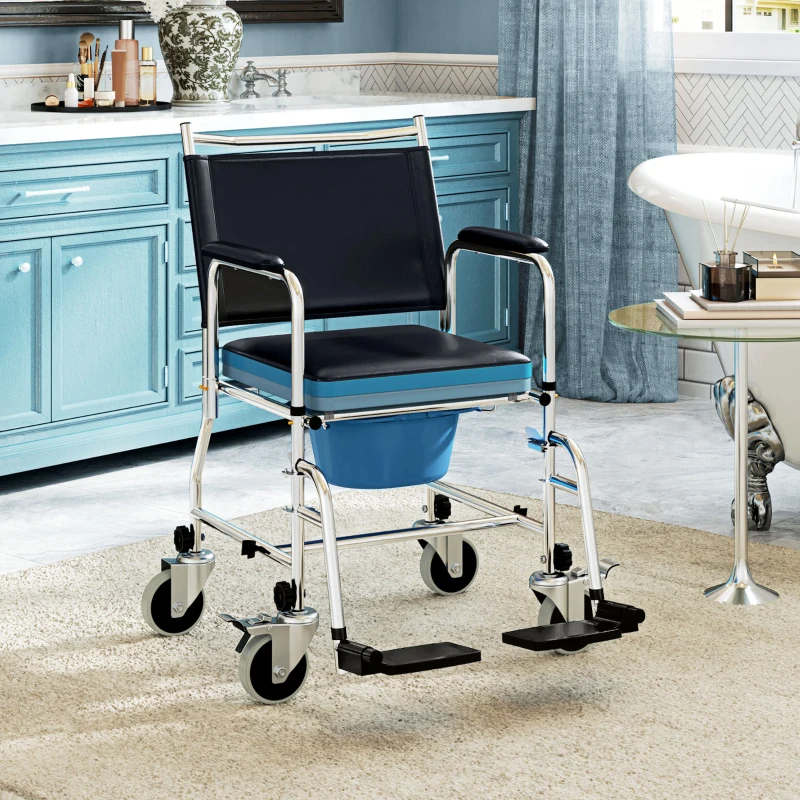 HOMCOM 3-In-1 Commode Wheelchair - Black