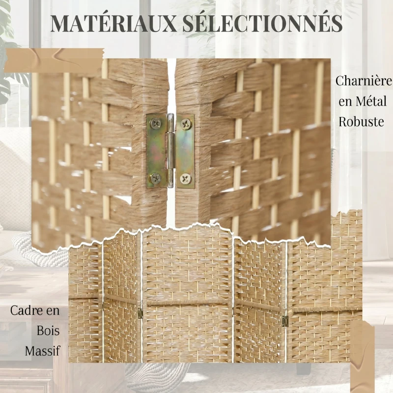 HOMCOM Paravent intérieur en bois séparateur de pièce cloison pliable 8 panneaux 320 x 170 cm bois naturel