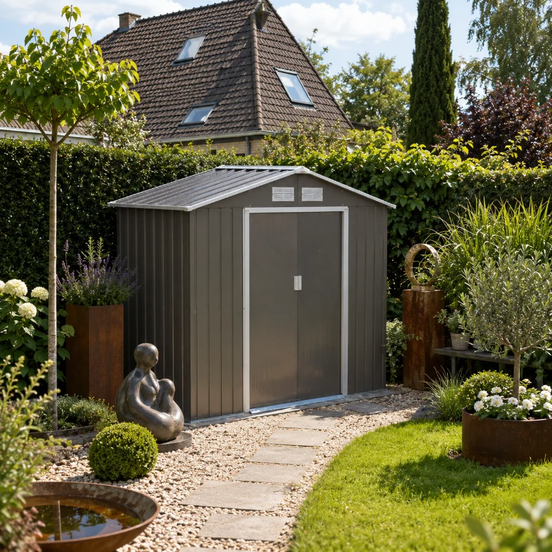 Outsunny Gereedschapsschuur tuinhuisje opbergruimte voor gereedschappen tuinkast gereedschapskast metaal