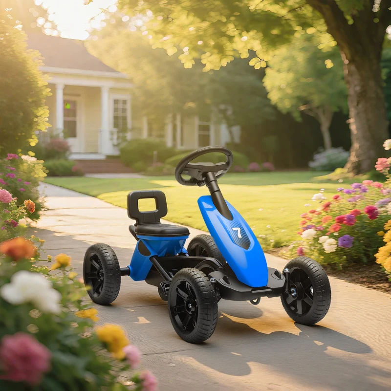 AIYAPLAY Pedal Go Kart for Kids 2-5 Years, with Silent EVA Wheels, Metal Frame, Blue