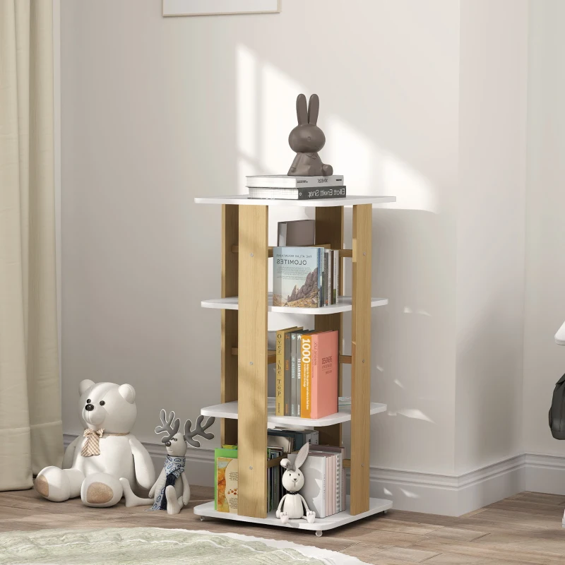 AIYAPLAY Estantería para Libros Infantil Librería Infantil con Ruedas Estantería Infantil con 3 Estantes Blanco y Natural