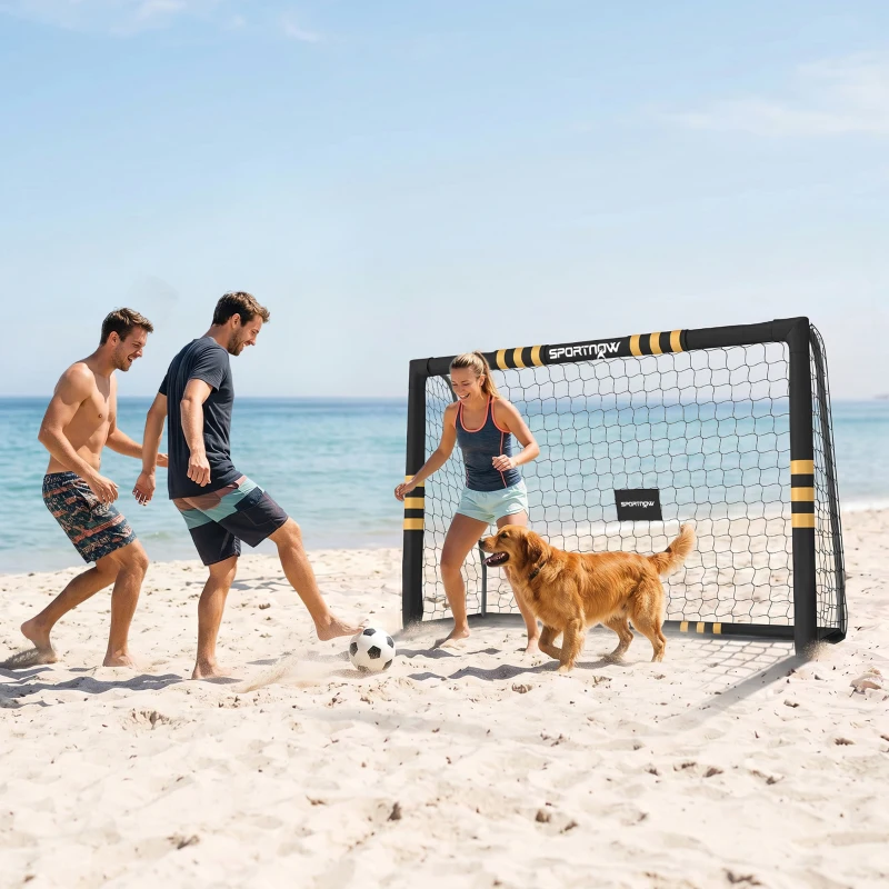 SPORTNOW But de Football avec Mousse de Protection, 6 Piquets de Sol et Filet en PE, 240x85x160cm, Jaune