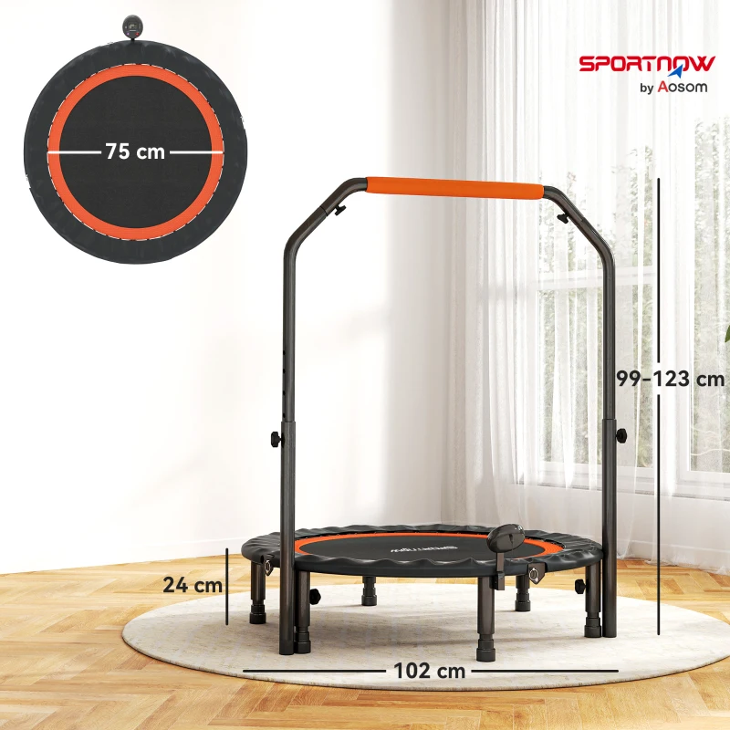HOMCOM Trampoline de fitness gymnastique avec poignée réglable, pliable, 6 pieds, 28 ressorts Ø 102 cm, noir rouge