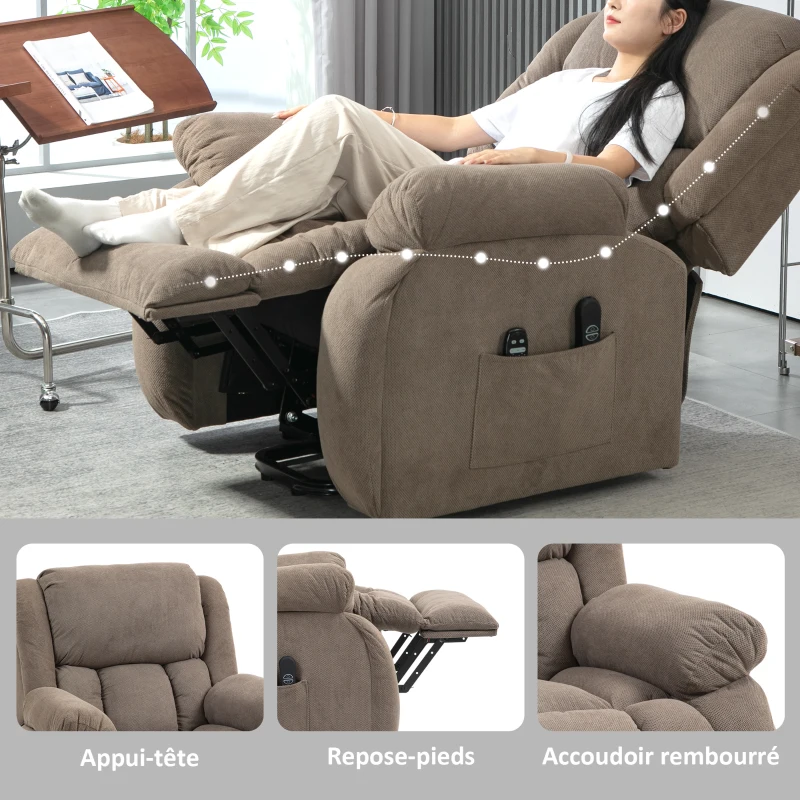 HOMCOM Fauteuil releveur électrique massage et chauffage avec repose-pied, dossier inclinable, télécommande et poche latérale(m-9)