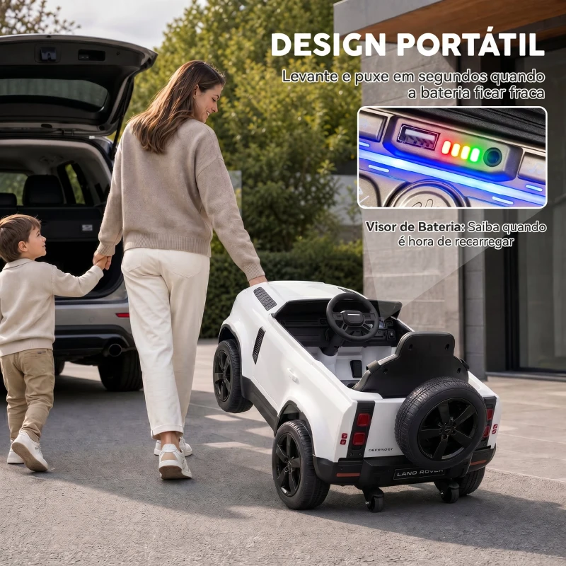 AIYAPLAY Carro Elétrico SUV Land Rover Defender 12 V para Crianças com Comando, Suspensão e Arranque Suave, Branco
