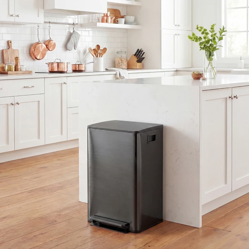 HOMCOM Prullenbak met 2x30L compartimenten, Soft-Close deksel, vingerafdrukbestendig, roestvrij staal, zwart