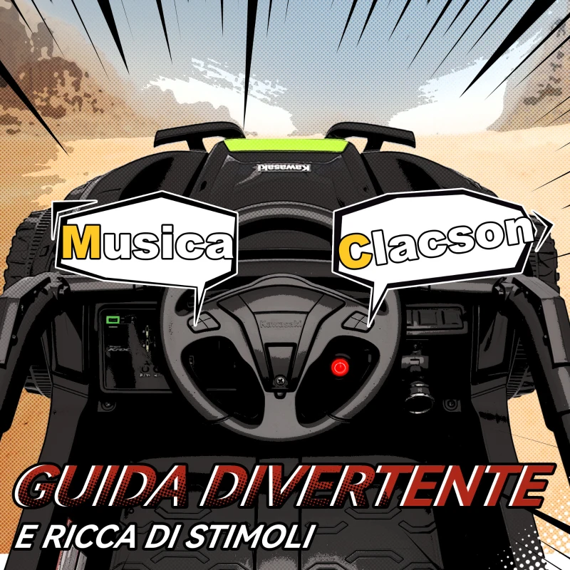 AIYAPLAY Macchina Elettrica per Bambini 3-5 Anni 12V con Licenza KAWASAKI, Doppio Motore, Telecomando e Musica, Nero