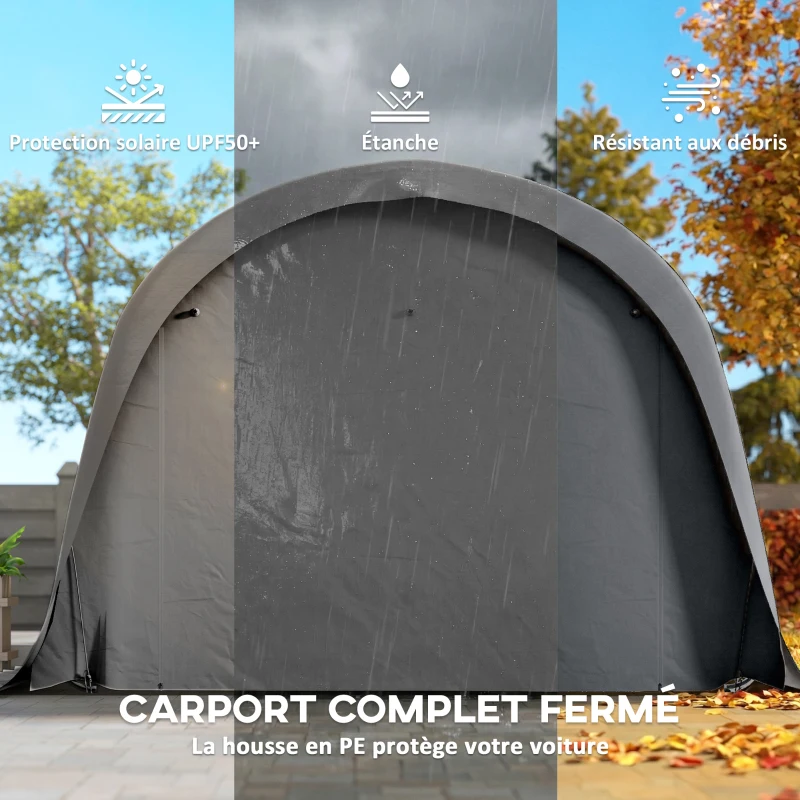 Outsunny Carport tente de garage 3,6 x 7,2 m abri voiture extérieur tente de stockage avec parois latérales amovibles, gris foncé