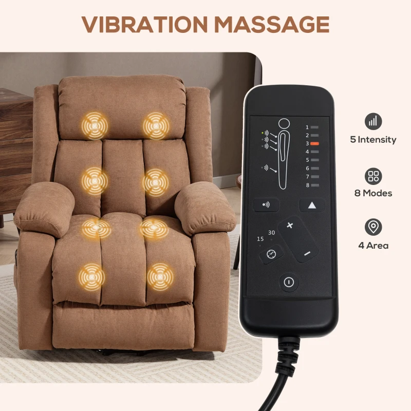 HOMCOM Power Lift Recliner Chair with Vibration Massage, Lift Chair for Elderly with Footrest, Remote, Side Pocket, Brown