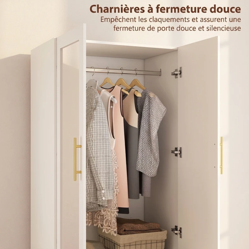 HOMCOM Armoire chambre penderie avec miroir, 2 tiroirs, 2 portes et barre de suspension, 80 x 50 x 180 cm, blanc