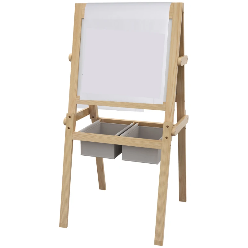 AIYAPLAY Sevalet pentru Copii cu Rola de Hartie, Sevalet cu Tabla Alba si Tabla pentru Scris cu Creta cu Doua Fete, Sevalet de Arta de Desen 3 in 1 pentru Copii de 3-6 ani, Finisaj din Lemn Natur