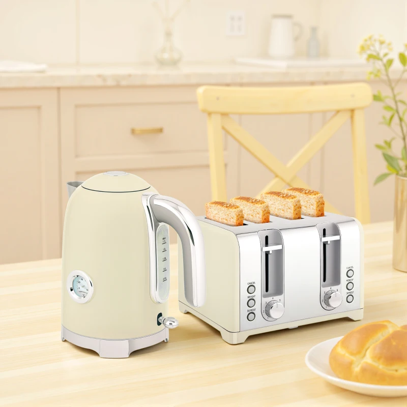 HOMCOM Retro 3000W Kettle and Toaster Set - Cream