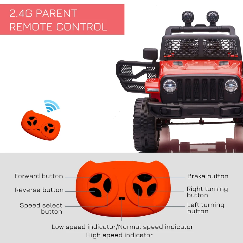 HOMCOM Kids Ride On Car, 12V Electric Cars for Kids with Parental Remote Control, 2 Motors, 4-Wheel Suspension, LED Lights, Horn, 3-5km/h, Battery Powered Ride On Toy for 3-6 Years Old Red