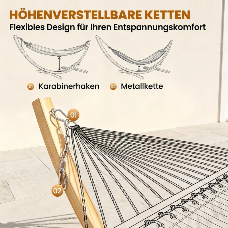 Outsunny Hängemattengestell für Hängematte Hängemattenständer mit Sicherheitsschnalle, Kette, Garten Strand Kiefer 325 x 120 x 118 cm bis 120 kg