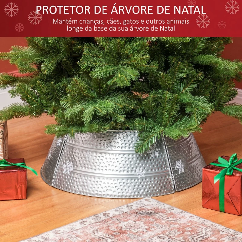 HOMCOM Saia para Árvore de Natal em Metal Impermeável, Decoração para Festas e Casa, 66x66x23 cm, Prateado