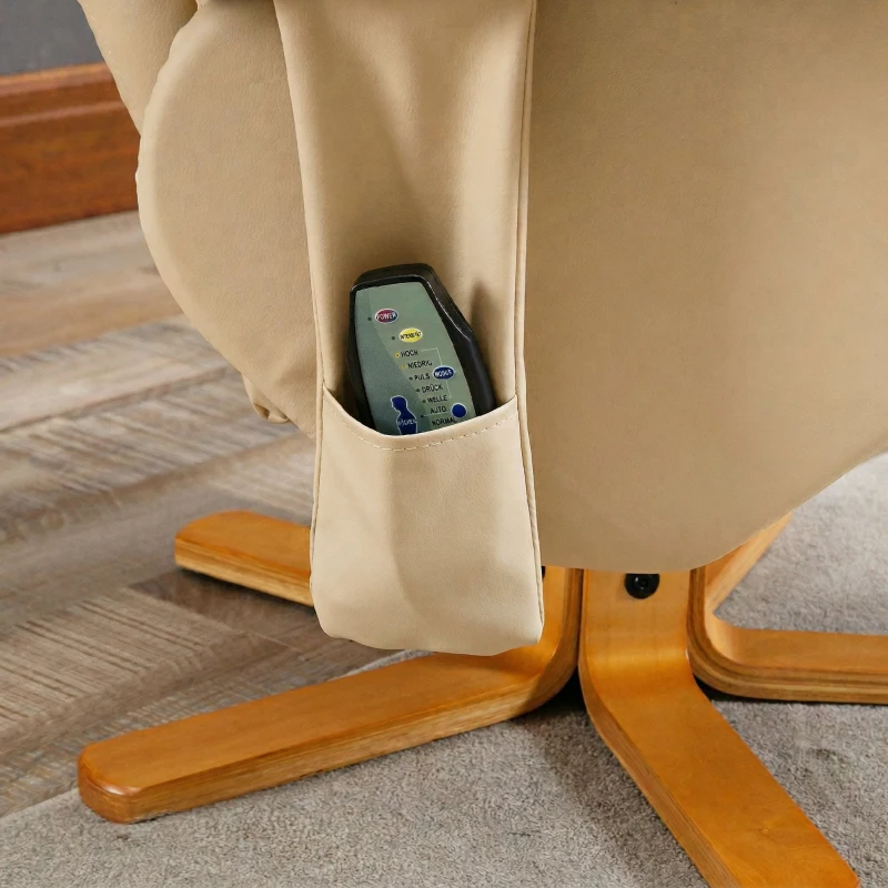 HOMCOM Poltrona Relax Reclinável com Apoio de Pés, 10 Pontos de Massagem, Giratória, Comando à Distância, Bolso Lateral, Creme