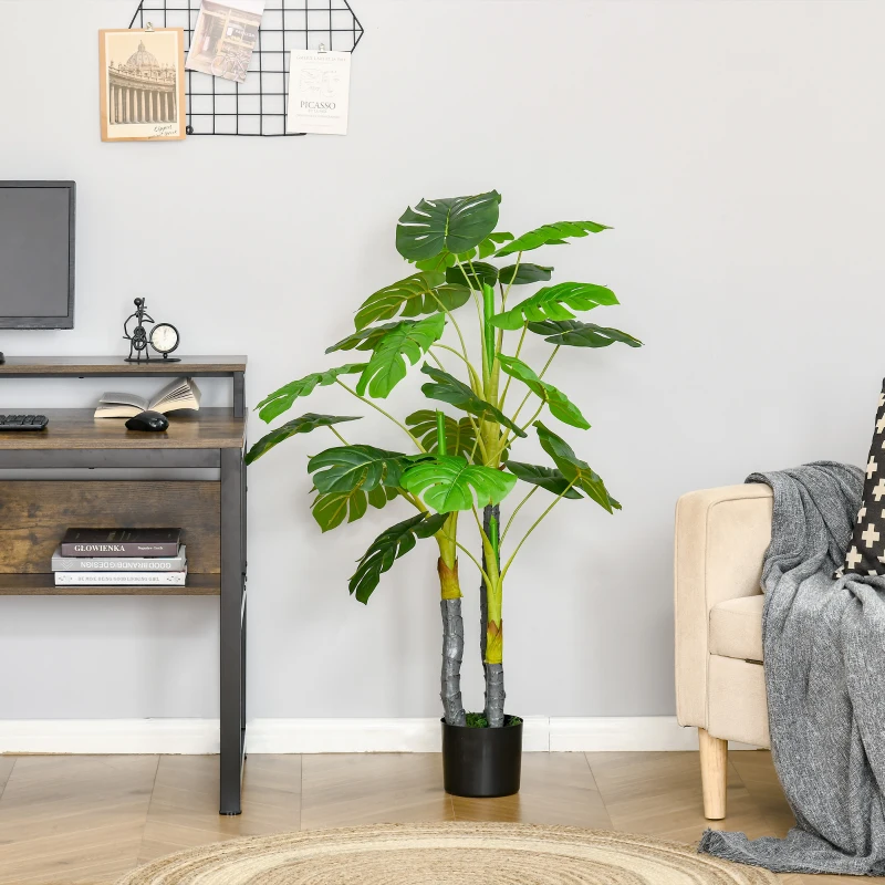 HOMCOM Arbre Artificiel Monstera H.1,2 m, tronc et branches en lichen, feuilles de tortue, grand réalisme, pot inclus