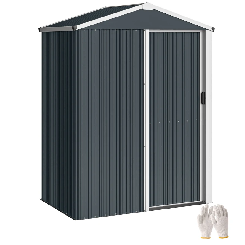Outsunny Abri de jardin en métal 1,2 m², cabane jardin extérieure, porte coulissante verrouillable et gants, 136x87x176cm, gris