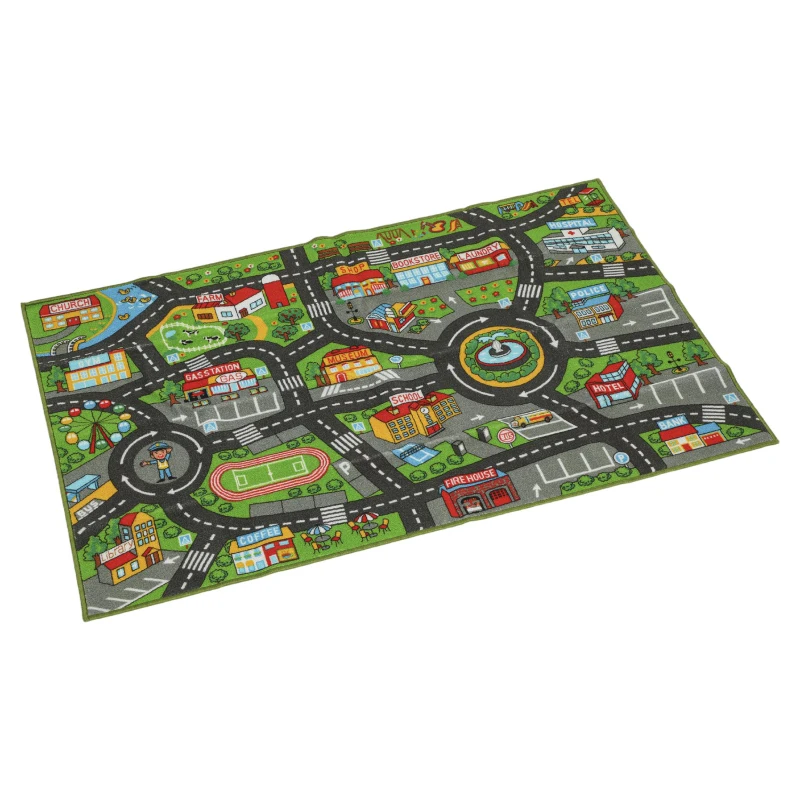 AIYAPLAY Tapete Infantil Estrada de Cidade 160x100 cm Tapete Educativo Antiderrapante para Engatinhar e Brincar com Carros Multicor
