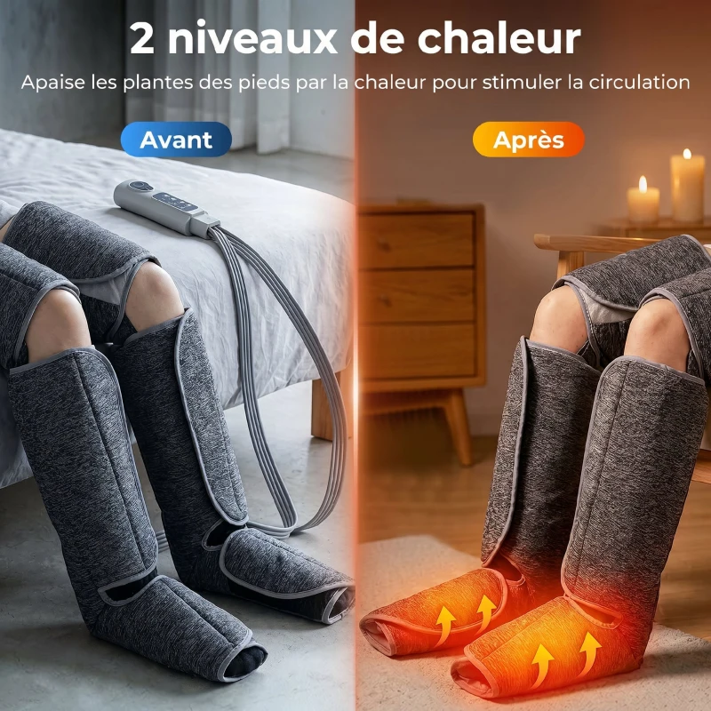 HOMCOM Masseur de jambes, masseur de compression pour les mollets, les genoux, les pieds avec chaleur, 3 modes automatiques