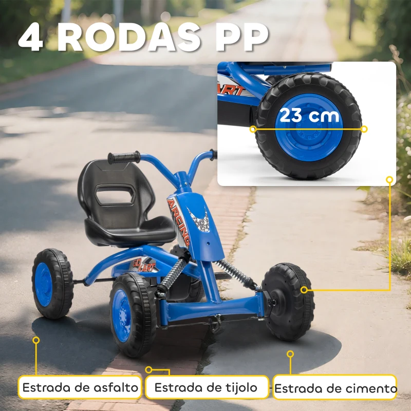 AIYAPLAY Kart a Pedais Go-Kart com Rodas PP Estrutura de Aço Carga 30 kg para Crianças 2-5 Anos 84x54x56 cm Azul