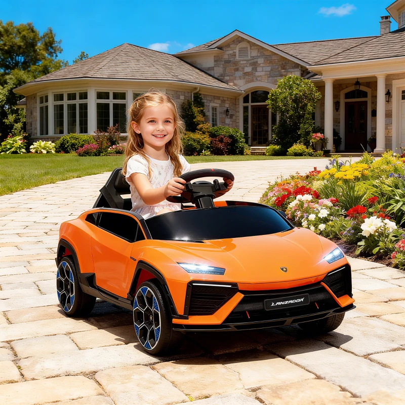 AIYAPLAY Macchina Elettrica per Bambini Licenza Lamborghini con Clacson e Telecomando, 101.5x49x43 cm, Arancione