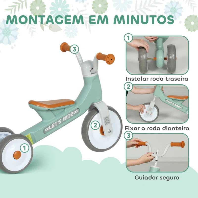 AIYAPLAY Bicicleta sem Pedais para Crianças dos 12 aos 36 Meses Bicicleta de Equilíbrio com Guiadores com Rotação Limitada a 60° 69x40x49 cm Verde