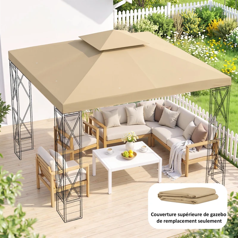 Outsunny Toit de Remplacement pour pavillon de Jardin Toile de Rechange pour pavillon tonnelle Tente 3 x 3 m Beige