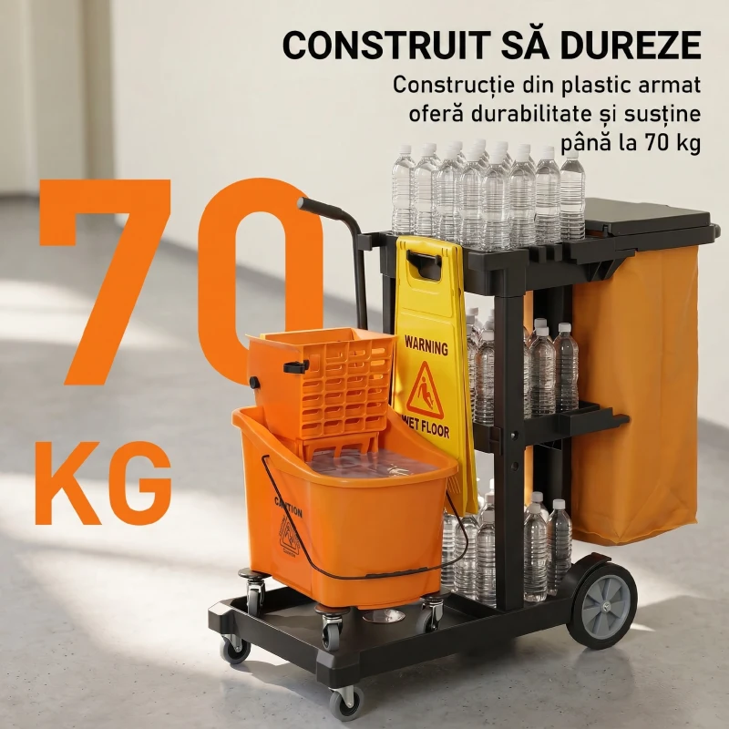 HOMCOM Cărucior multifuncțional cu sac pentru curățenie