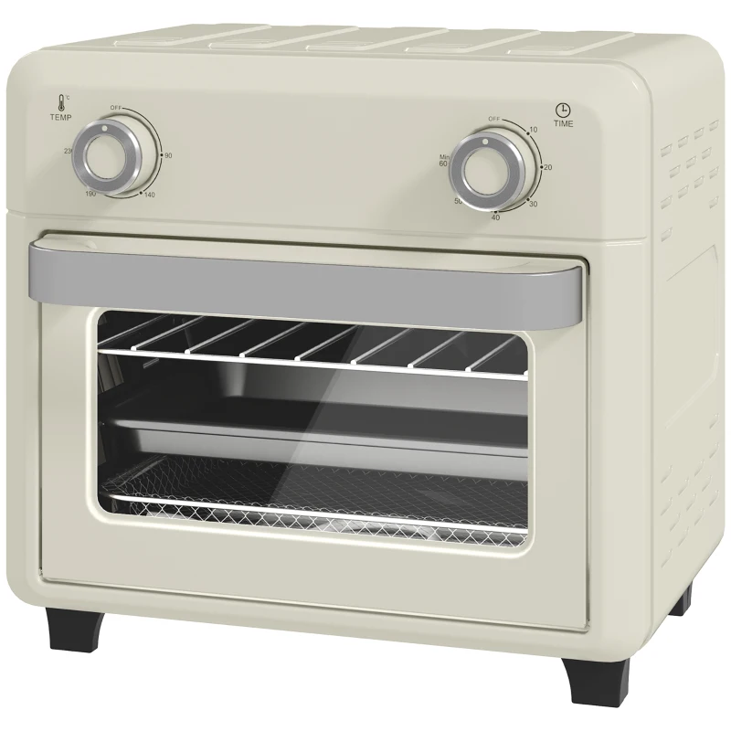 HOMCOM 10L Air Fryer Oven, Mini Oven, Oil Free Cooking, Grill, Roast, Bake, with Adjustable Temperature, Timer, Dishwasher Safe, 1000W, Cream White