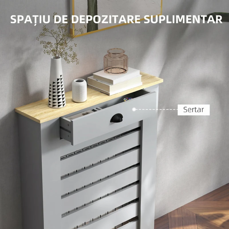 HOMCOM Acoperiș pentru Calorifer din MDF cu Sertar, 78x19x95.5 cm, Gri