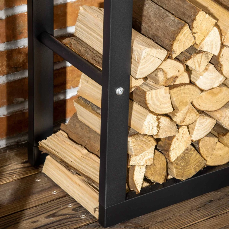 HOMCOM Suport Lemne pentru Interior și Exterior din Țevi de Fier, Capacitate 100 kg, 60x25x100 cm