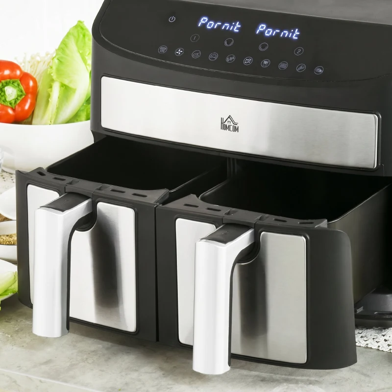 HOMCOM Friteuză cu Aer Cald 8L cu Timer și Temperatura Reglabilă, din Oțel și Plastic, 38.8L x 36.3 x 31.1 cm, Neagră