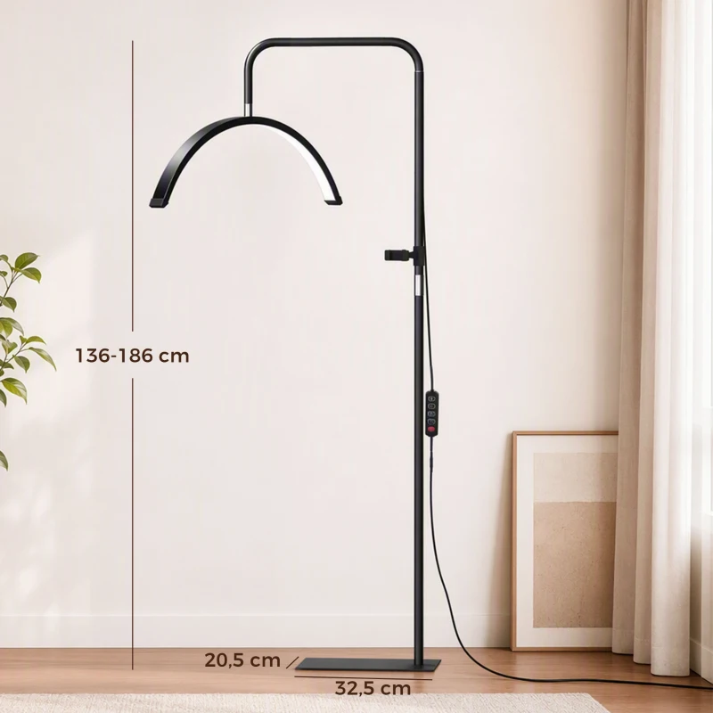 HOMCOM Lampadaire LED demi-lune rotative 350°, lampadaire sur pied salon dimmable 36 W, 7 températures de couleur, noir