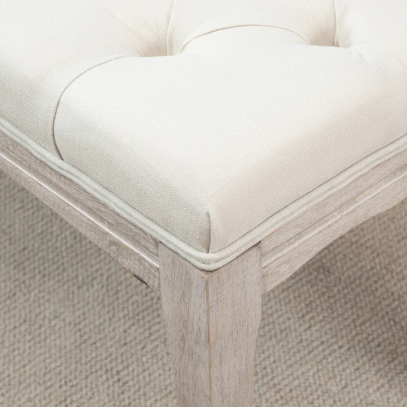 HOMCOM Lot de 2 banc Banquette capitonnée Style Classique 110 cm Bout de lit Rembourrée en lin piètement Bois hévéa sculpté