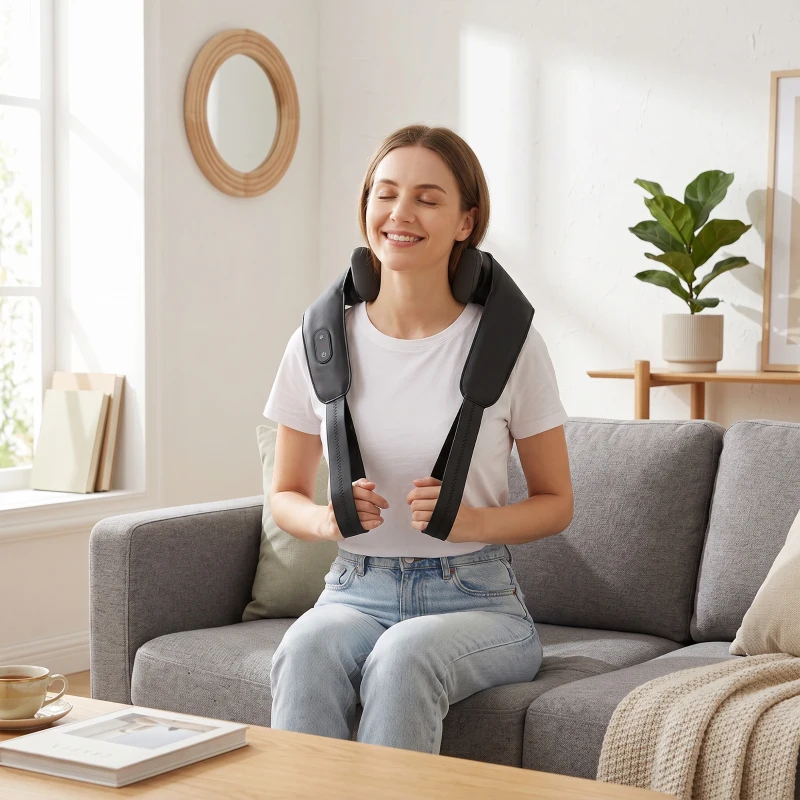 HOMCOM Cordless Neck Massager with Heat, Deep Tissue 4D Shiatsu Neck and Shoulder Massager for Car Home, Gifts for Men Women