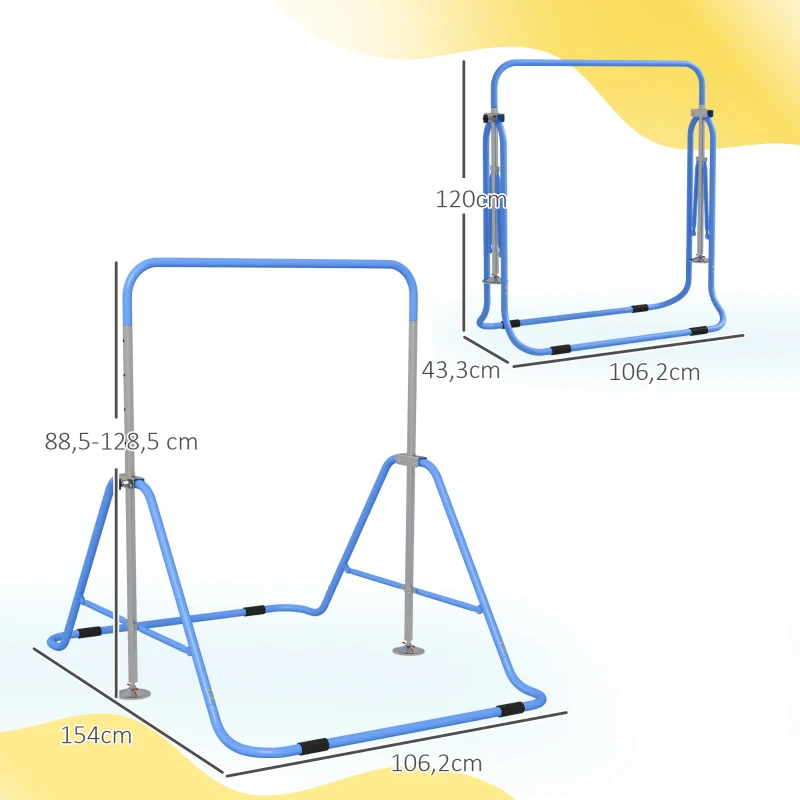 HOMCOM Sbarra Ginnastica Artistica per Bambini 3+ Anni con Altezza Regolabile su 5 Livelli, in Acciaio, Blu