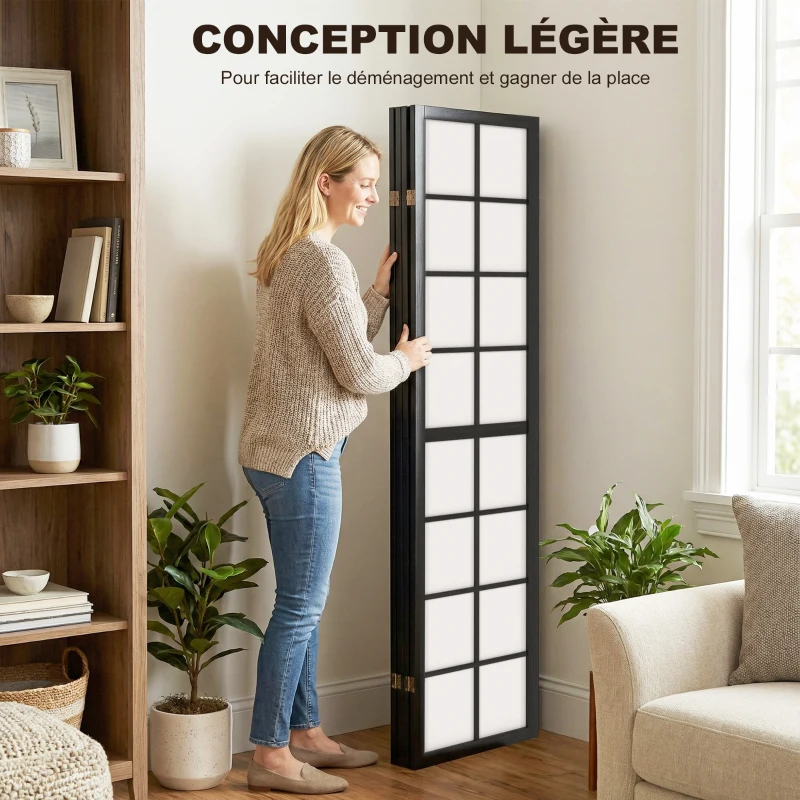 HOMCOM Paravent interieur pliable 4 panneaux 160 x 170 cm séparateur de pièce pour salon chambre à coucher maison, noir