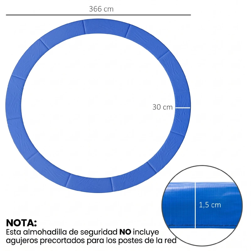 HOMCOM Cubierta de Protección Acolchada para Cama Elástica Borde de Seguridad para Trampolines con Diámetro Ø366 cm Azul