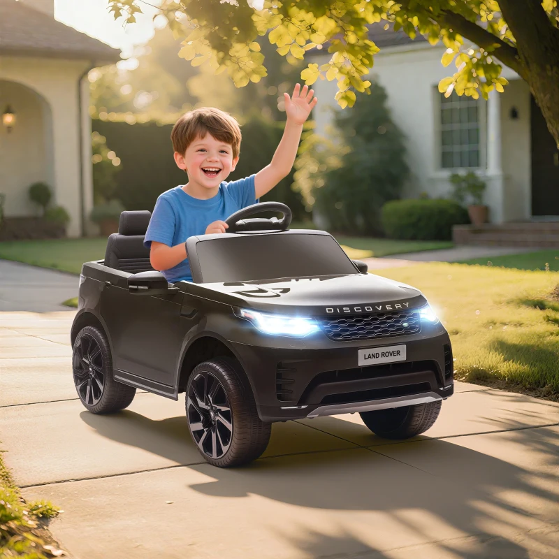 AIYAPLAY Land Rover Discovery Licensed 12V Kids Electric Car with Remote, 4 Wheel Suspension, Slow Start, Lights, Music, Black