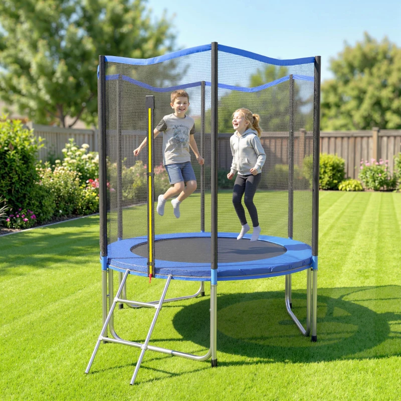 SPORTNOW Trampoline Extérieur Trampoline de Jardin Enfants et Adultes 6 Poteaux au Sol  Charge 80kg 36 Ressorts Ø183cm Bleu