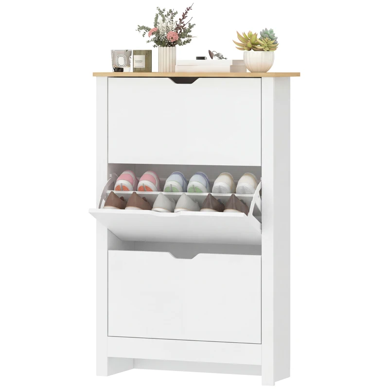 HOMCOM Mueble Zapatero Blanco Armario Zapatero Alto con 3 Cajones Abatibles para 18 Pares de Zapatos 72x26x112 cm Blanco