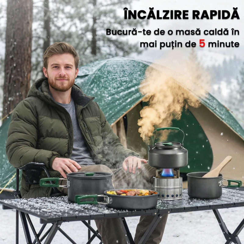 Outsunny Set de Oale Camping, 4-5 Persoane, Oțel Inoxidabil, 20,5 x 20,5 x 15,5 cm, Gri