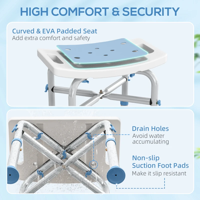 HOMCOM 44-51.5cm Aluminium Frame Shower/Bath Stool - Light Blue