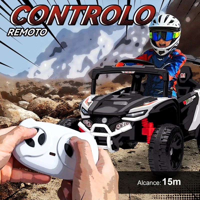AIYAPLAY Carro Elétrico para Crianças 12V com 2 Motores Suspensão Traseira Faróis e Música 88x57,5x55,5 cm Branco