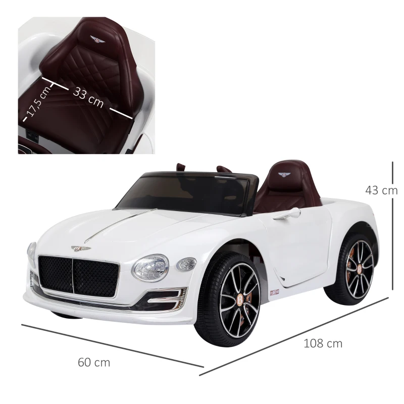 HOMCOM Véhicule électrique Enfants 2 Moteurs 108L x 60l x 43H cm télécommande Effets sonores + Lumineux Blanc Bentley