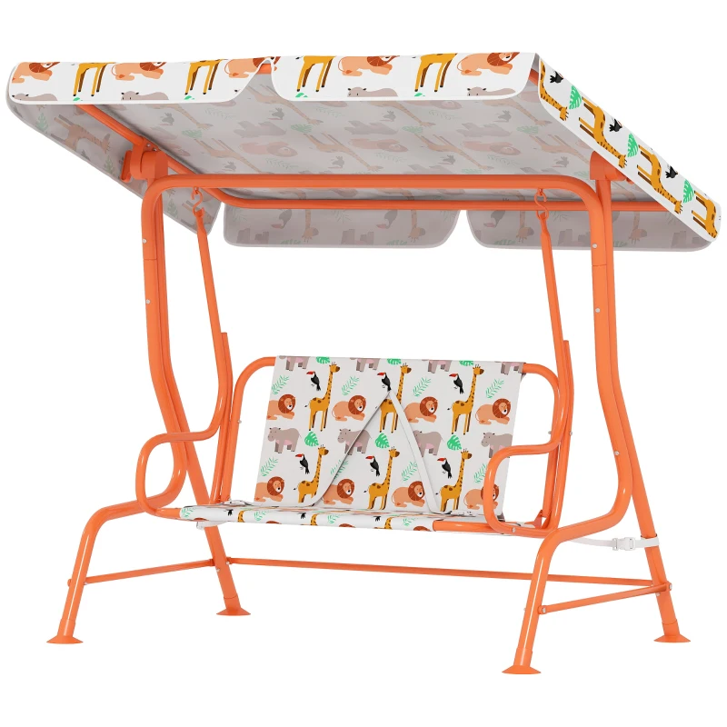 AIYAPLAY Kids Porch Swing, 2-Seater Patio Swing Bench Hammock with Seat Belts, Adjustable Canopy for Garden, Orange