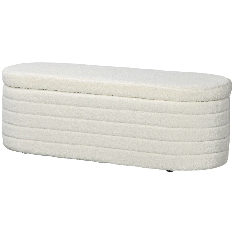 HOMCOM Bancă pentru Capătul Patului din Material Teddy cu Spațiu de Depozitare pentru Hol și Dormitor, 116x41x40.5 cm, Crem
